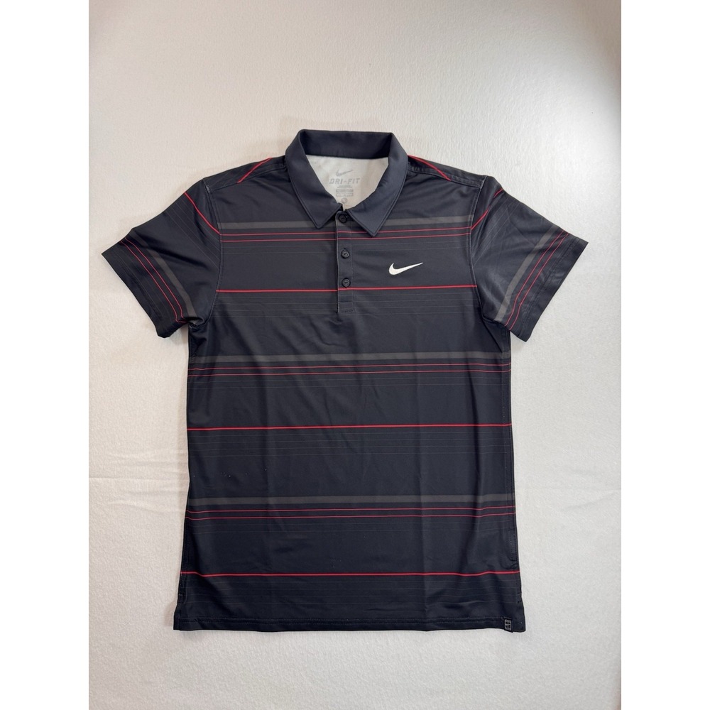 Nike Dri Fit Mens Performance Polo Large Black Red Striped Golf 446953-010